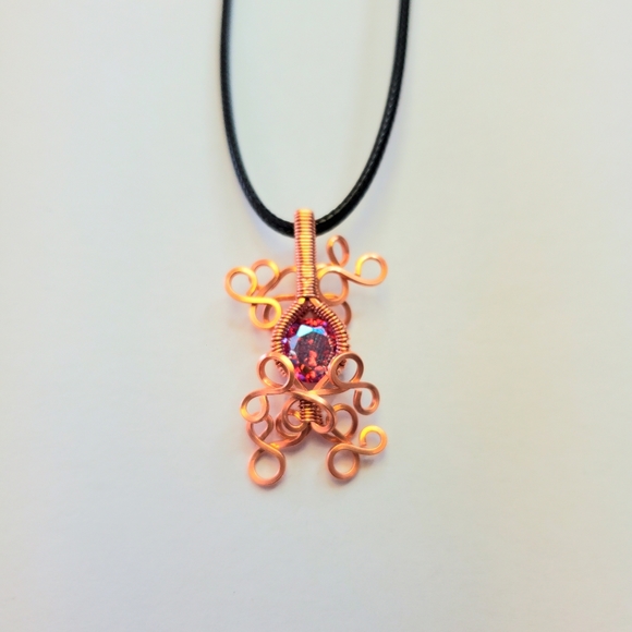 Electroplated cubic zirconia wire wrap necklace - Picture 3 of 4